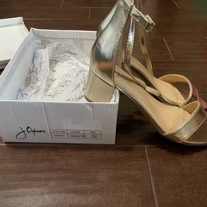 J Adams Gold Ankle Strap Chunky Heel